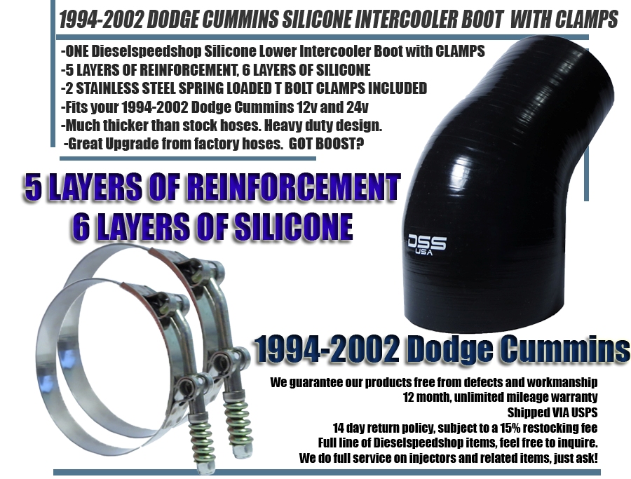 ANGLED INTERCOOLER BOOT BLACK SILICONE WITH CLAMPS FOR 19942002 DODGE