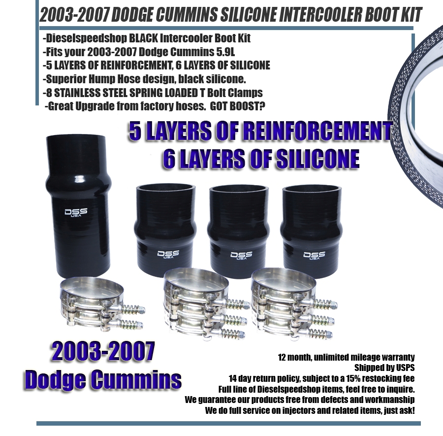 20032007 FITS DODGE Cummins® INTERCOOLER BOOT KIT BLACK SILICONE WITH